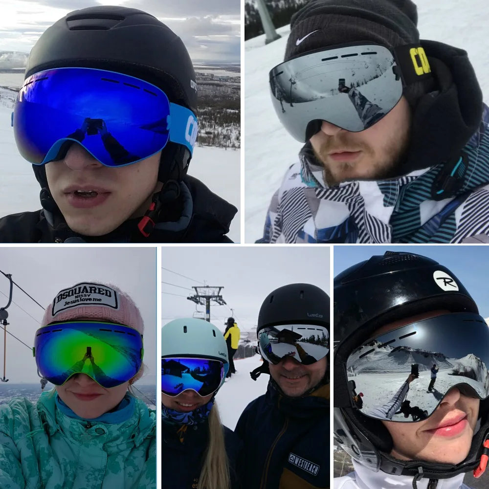 COPOZZ лыжные очки с чехлом противоскользящим ремешком для взрослых UV400