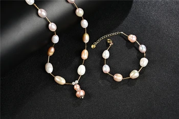 

Koraba Natural 14k Gold Baroque Pearl Necklace Bracelet Handmade Beads for Women Jewelry Set Freshwater Pearl Set