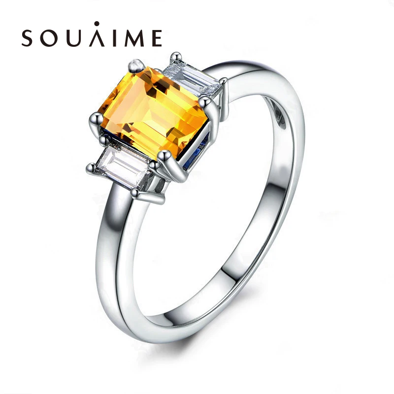 

SOUAIME S925 Silver Customized Simple Citrine Female Ring SONA Diamond Ring Wedding Rings For Women