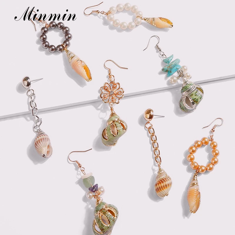 

Minmin 2019 Summer Unique Seashell Drop Earrings for Women Bohemian Ethnic Beach Jewelry Geometric Long Dangle Earrings EH1610