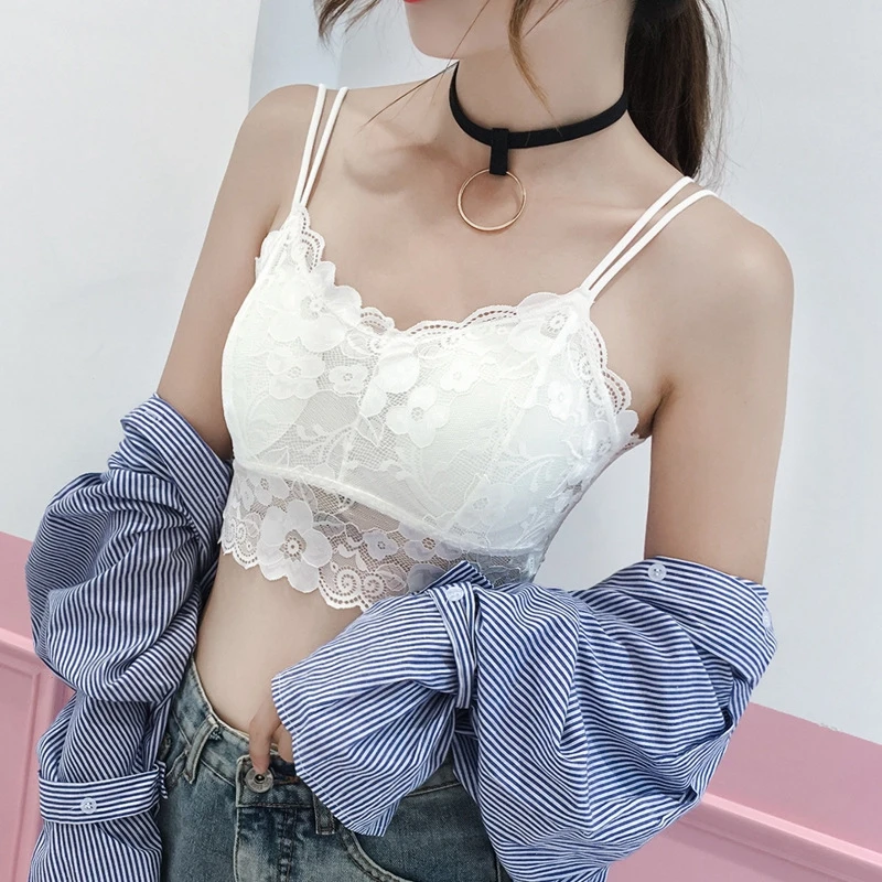 1PC Lace Crop Top Sexy Lace Floral Hollow V-Neck Camisole Bustier Top Women T Shirts Backless White Black Tanktop Women Clothing (18)