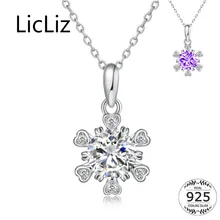LicLiz 925 Sterling Silver Flower Necklace Pendant for Women CZ Crystal Heart Purple Zircon Stones White Gold DIY Pendant LN0415 elegant crystal zircon pendant necklace silver white red