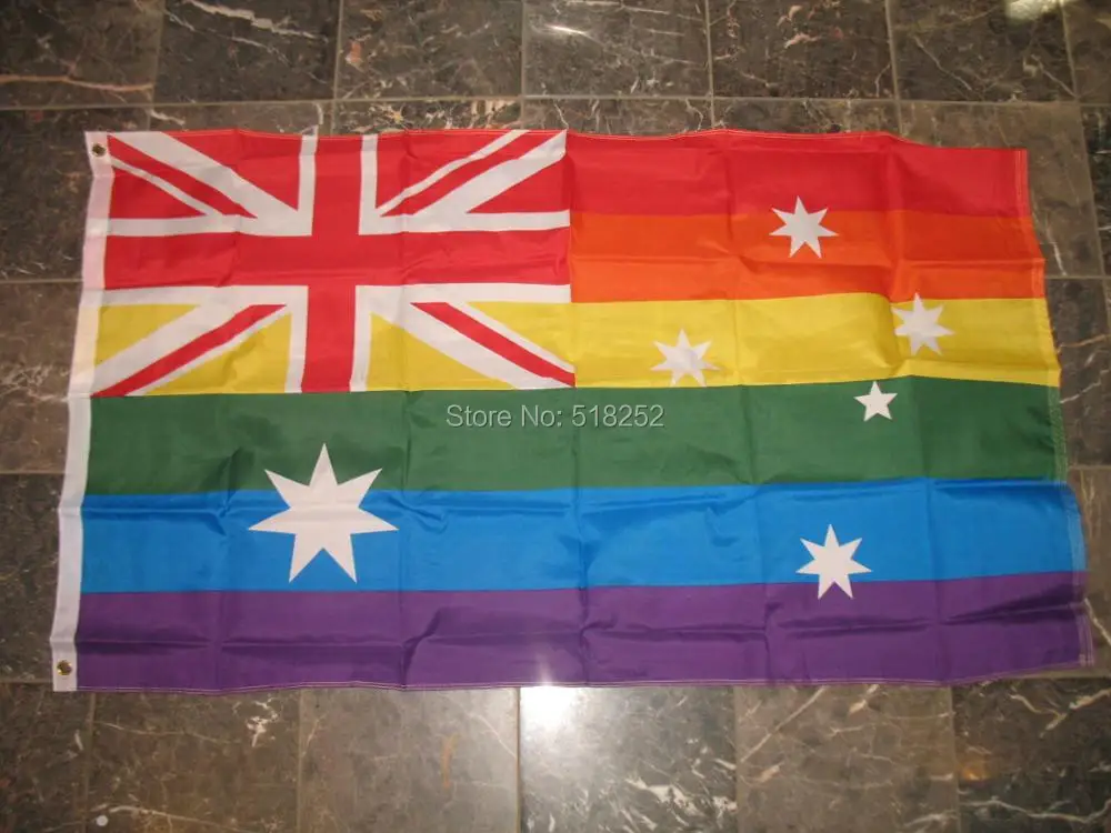 

Australia Rainbow Gay Pride Australian Flag 3x5 FT 150X90CM Banner 100D Polyester Custom flag grommets 6038, free shipping