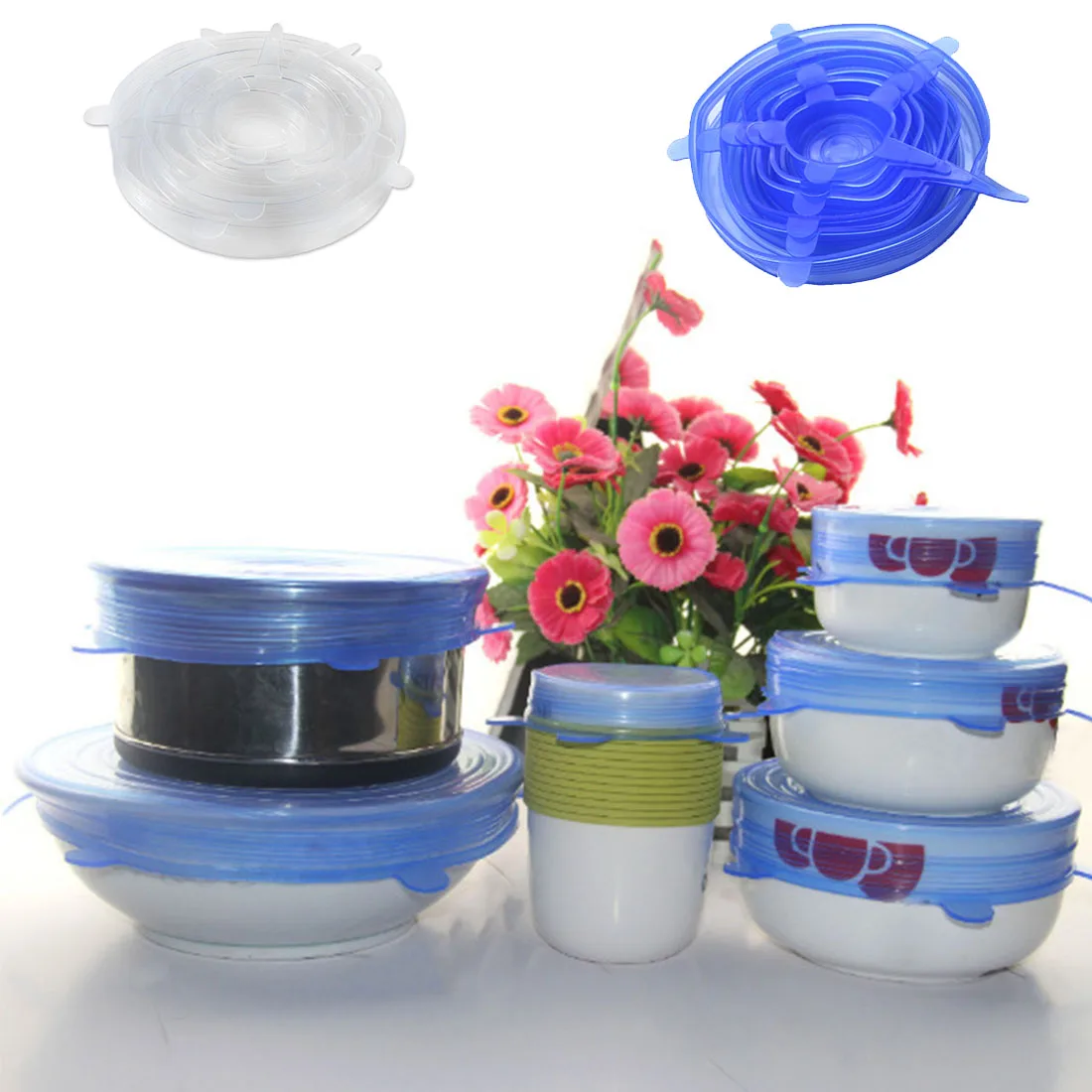 New 6pcs Universal Silicone Suction Lid bowl Pan Cooking Pot Lid