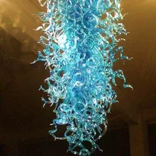 Необычная Длинная форма большая синяя стеклянная кристальная люстра отельного лобби со светодиодными лампами