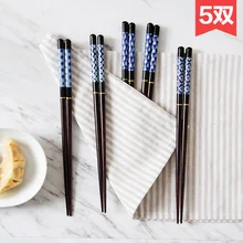 Японский стиль цельные деревянные остроконечные палочки для еды 5 пар для дома, древесные столовые приборы творческая индивидуальность деревянные длинные палочки для еды