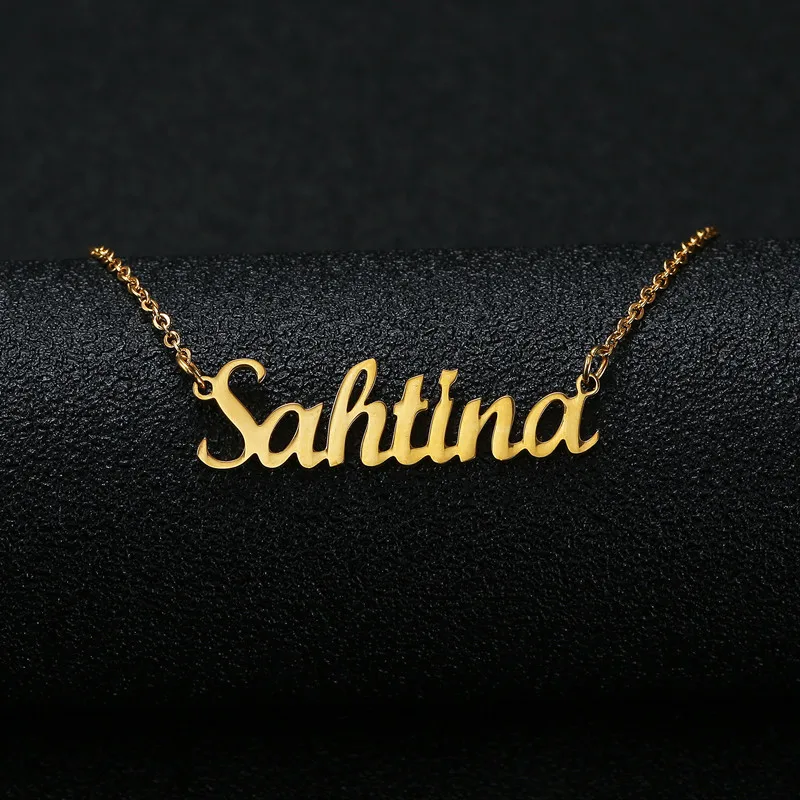 Золотой Серебряный цвет персонализированные пользовательские имя кулон ожерелье индивидуальные курсивные таблички ожерелье женский подарок на день рождения ручной работы