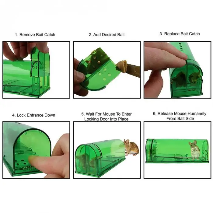 'The Best' 2 Pcs Green Plastic Durable Mousetraps Live Catch and Release Smart No Killing Reusable Mousetraps 889