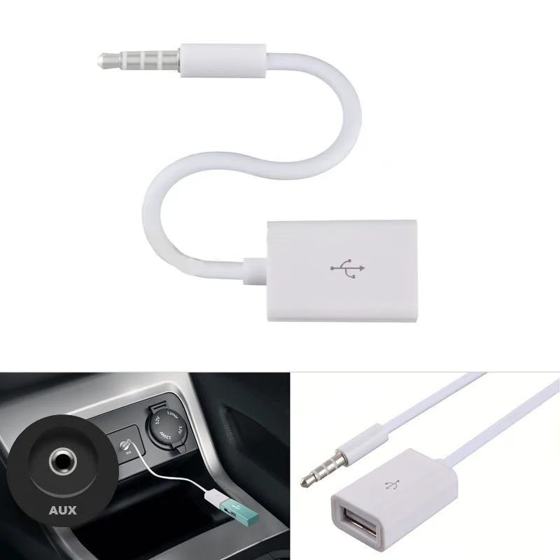 12v Car 3.5mm Male AUX Audio Plug to USB 2.0 Female Converter Adapter Cable New