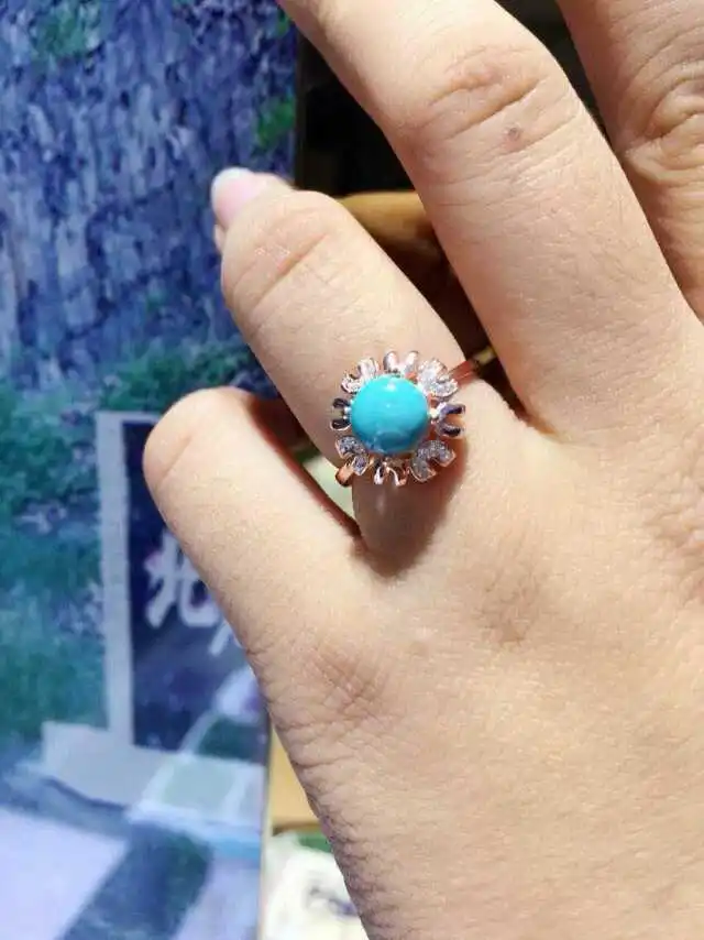 Natural green turquoise Ring Natural gemstone Ring 925 sterling silver trendy Elegant sunflower women's party fine Jewelry