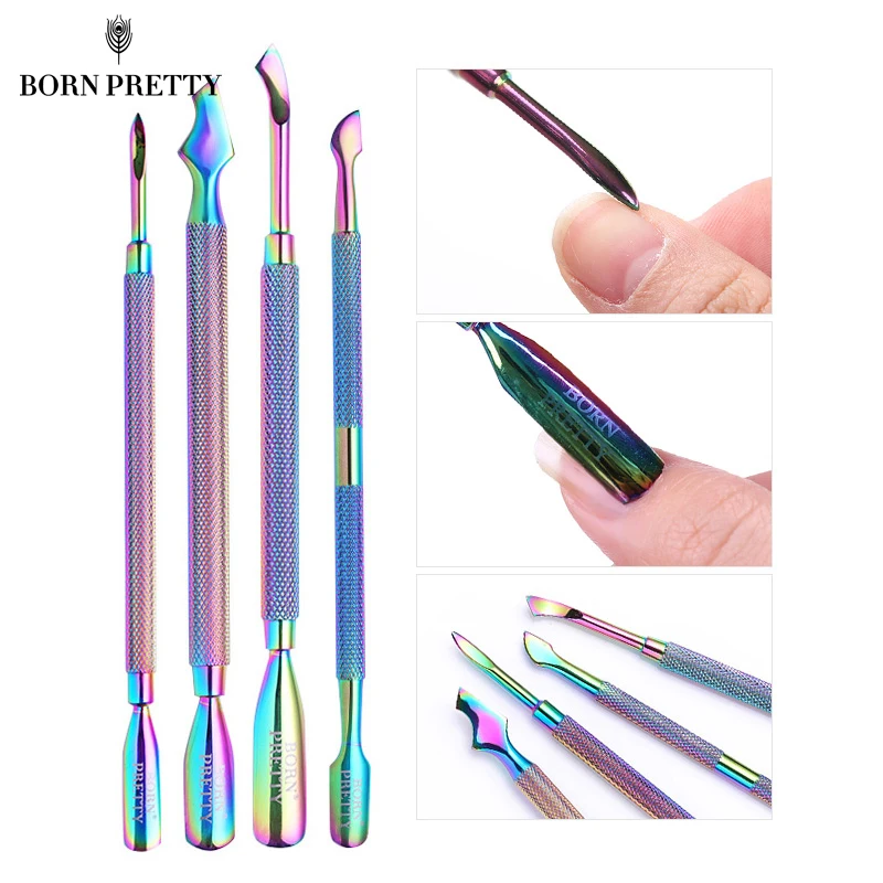  BORN PRETTY Dual-ended Chameleon Nail Cuticle Pusher Dead-skin Remover Rainbow Stainless Steel Mani