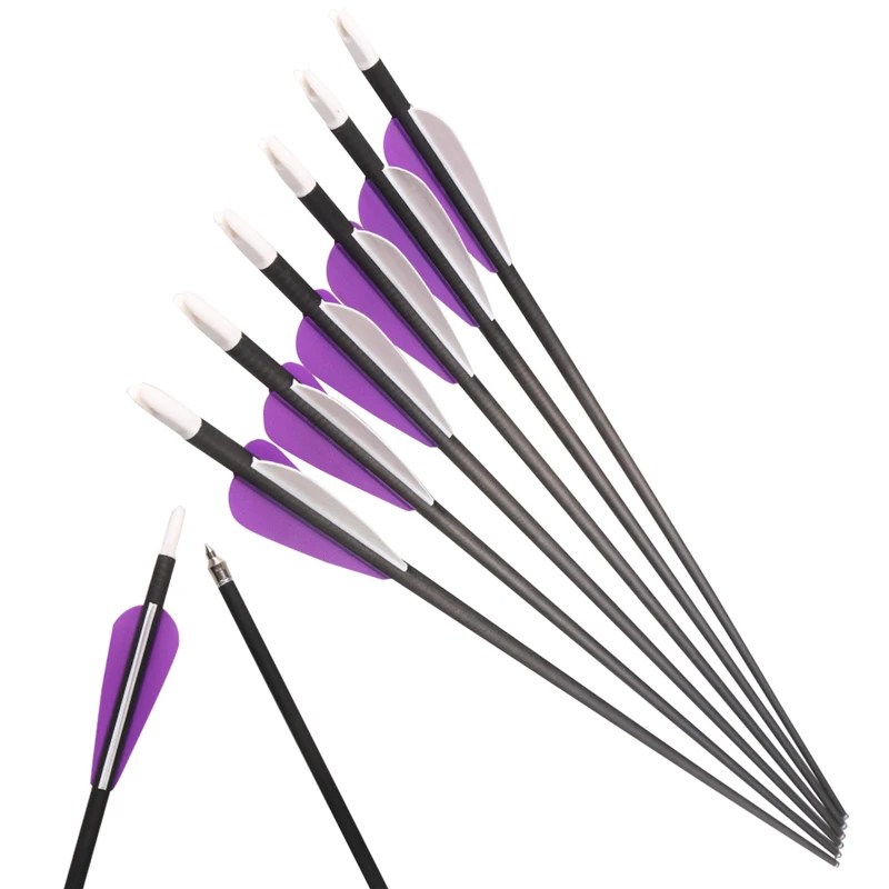 

4pcs 31'' Carbon arrows fletched 2 violet 1 white arrow feather 350 spine Arrows Archery for Recurve/Compound Bow Shooting