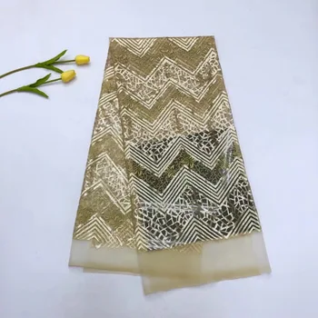 

Gold Sequins African Lace Fabric High Quality Sequin Lace Fabric For Wedding 2018 French Net Lace Fabric 5yard/lot party dress