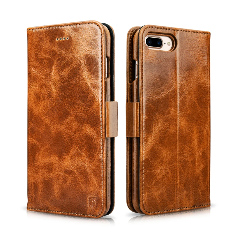 

ICARER For iPhone7 8 Oil Wax Genuine Leather Protective Wallet Case For iPhone 7Plus 8Plus Flip Card Holder Case Detachable 2in1