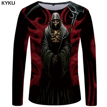 

KYKU Skull T shirt Men Long sleeve shirt Black Clothes Devil Funny T shirts 3D Printed Tshirt Rock Streetwear Mens Clothing