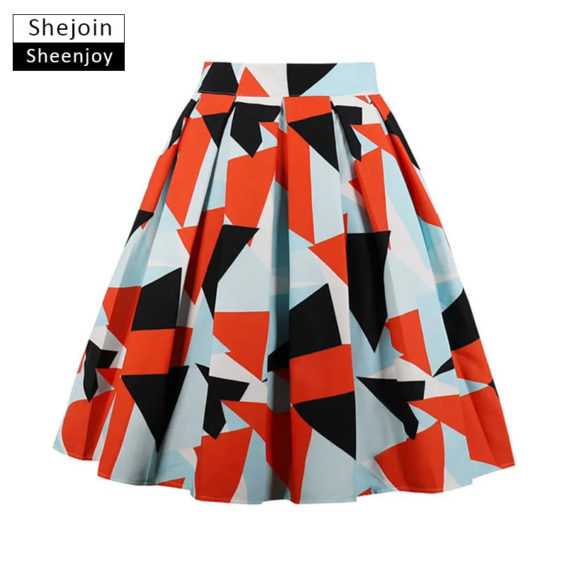 ShejoinSheenjoy Retro Print Floral High Waist Summer Skirt Women Fashion Casual Party Style A