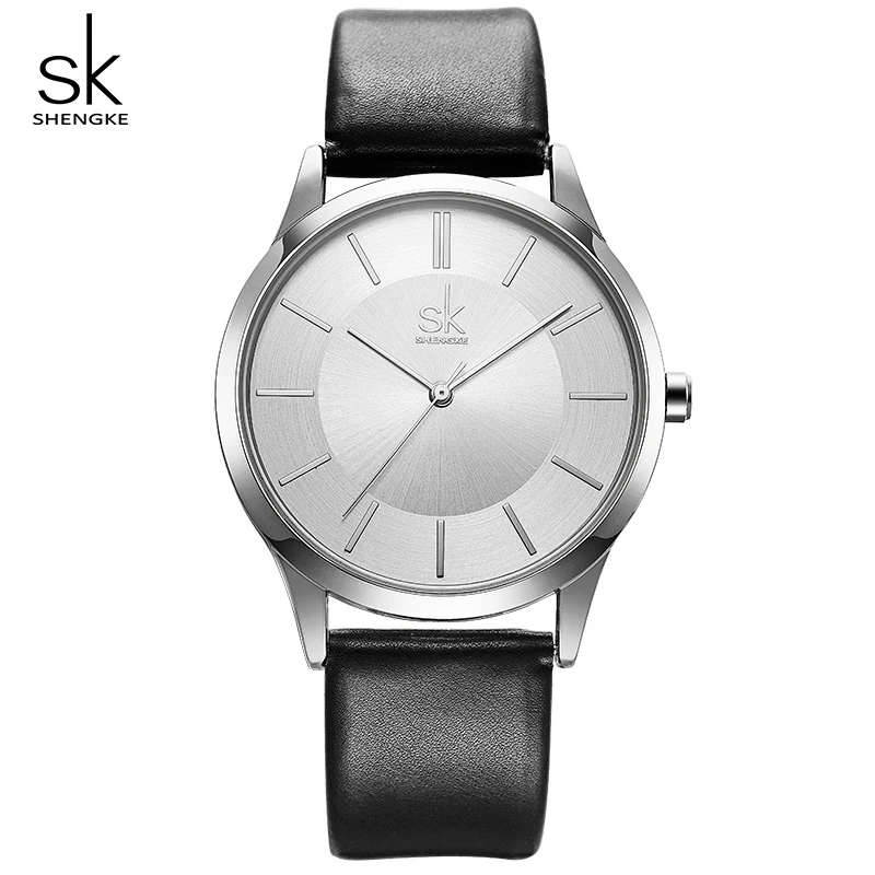 Shengke парные часы модные черные кожаные женские мужские Роскошные Кварцевые женские мужские наручные часы подарок для влюбленных Montre Femme часы - Цвет: White black Men