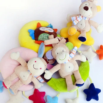 

New Moon Animal Stroller Pendant Baby Rattles Toys Clockwork Music Soft Plush Doll Infant Toys for Children Newborn Gift