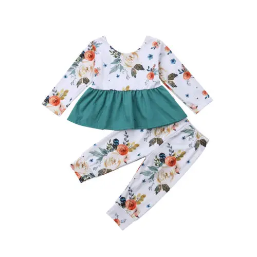 

Baby Girl Floral Long Sleeve Tops Pants Leggings 2Pcs Outfits Clothes Set Autumn Newborn Kids Baby Girl Clothing Ruffle 3-24M