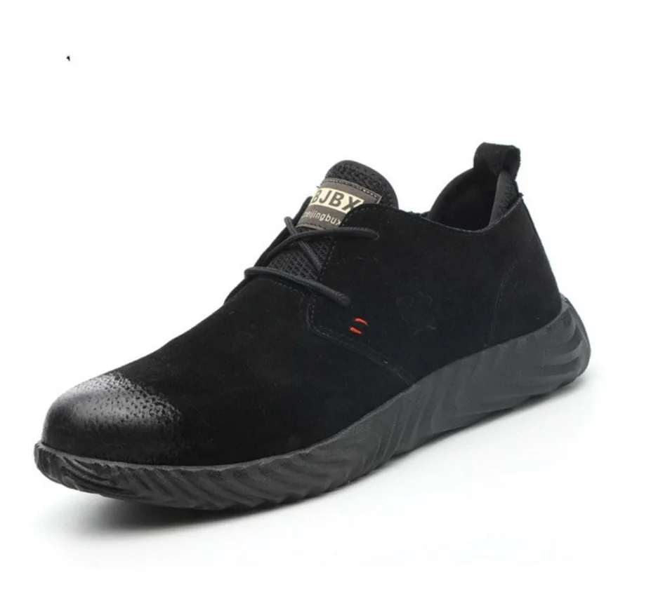 Plus Size 37-46 Men Work Safety Shoes Steel Toe Cow Leather Slip-on Safety Boots Men Breathable Puncture-proof Outdoor Shoes