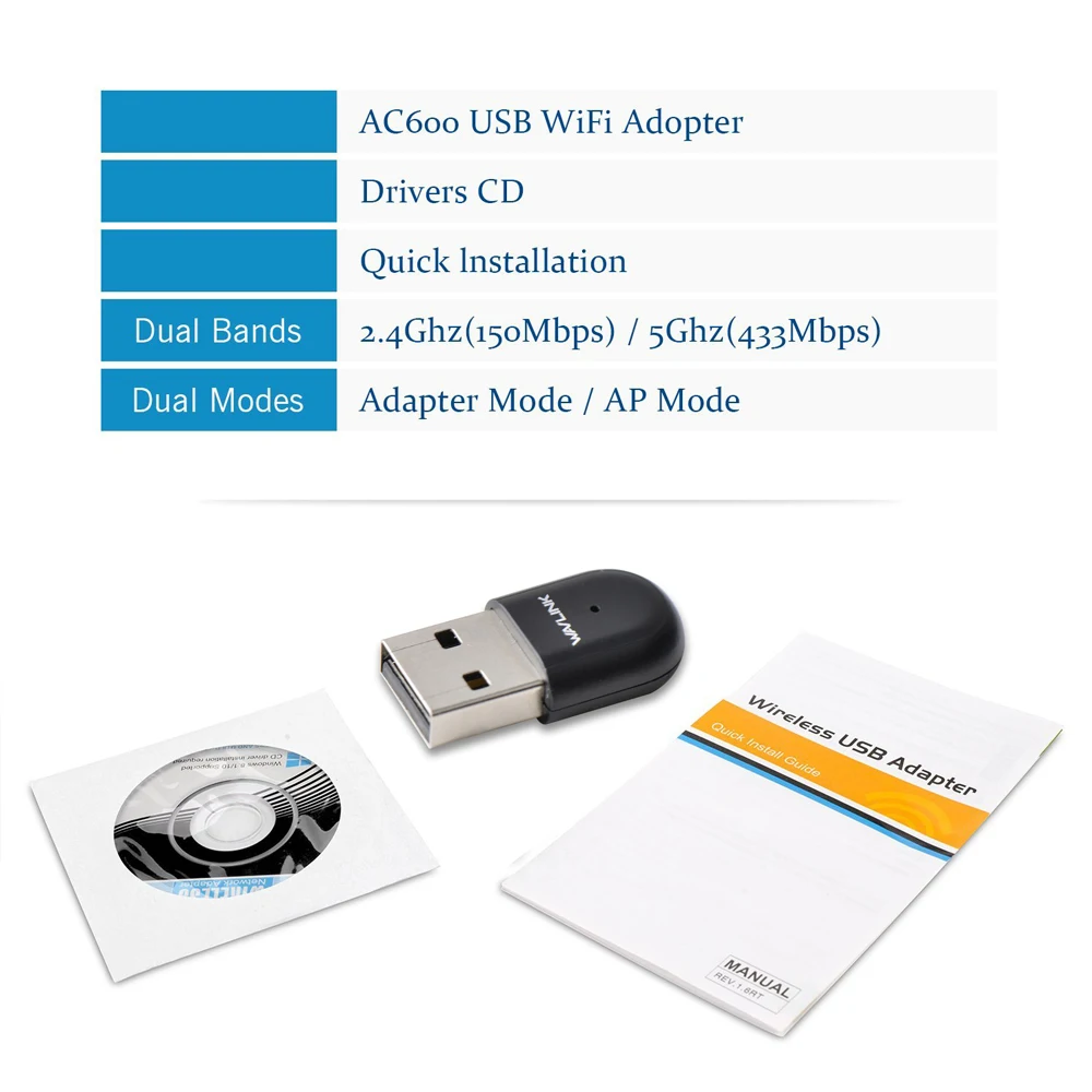 Wavlink Mini USB WiFi адаптер 600 Мбит/с беспроводная сетевая карта wifi USB WPS IEEE802.11b/g/n для Windows XP/Vista/7/8/8,1/10 MAC OS