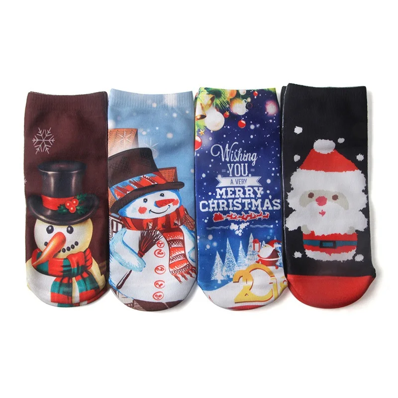 Унисекс 3D рождественские носки мультфильм лося носки со снеговиком женские короткие лодыжки рождественские Лыжные носки Новинка