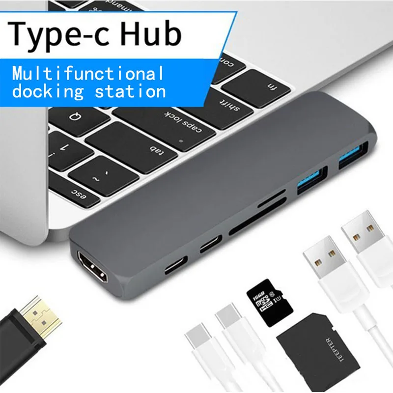 Док-станция Fealushon с разъемом типа C, HDMI, USB, концентратор питания для ноутбука Macbook Pro, hp, DELL, lenovo, samsung, док-станция