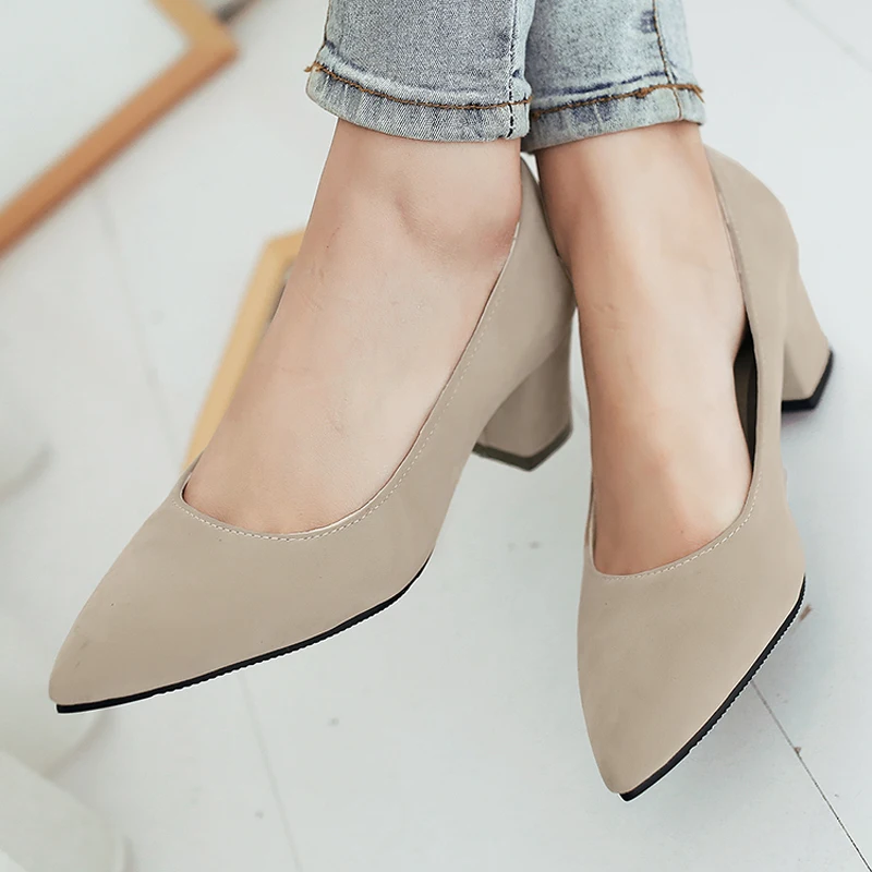 

Chinese OL simple style sexy pointed toe pumps slip-on beige red yellow blue black med with women's shoes big size 21.5~26.5cm