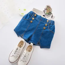 Детские короткие джинсовые штаны для девочек лето 2009 г. Модные узкие джинсовые шорты с высокой талией на пуговицах для девочек детские шорты для отдыха для маленьких девочек