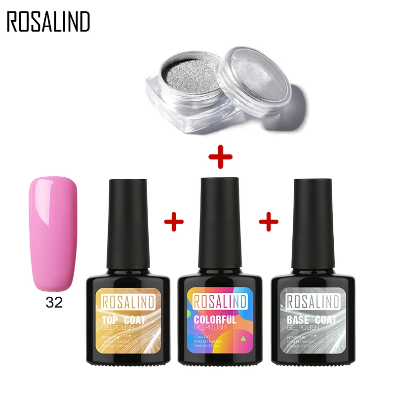 Гель лак Rosalind для ногтей 3 шт. 10 мл серебристые зеркальные Блестки УФ гель