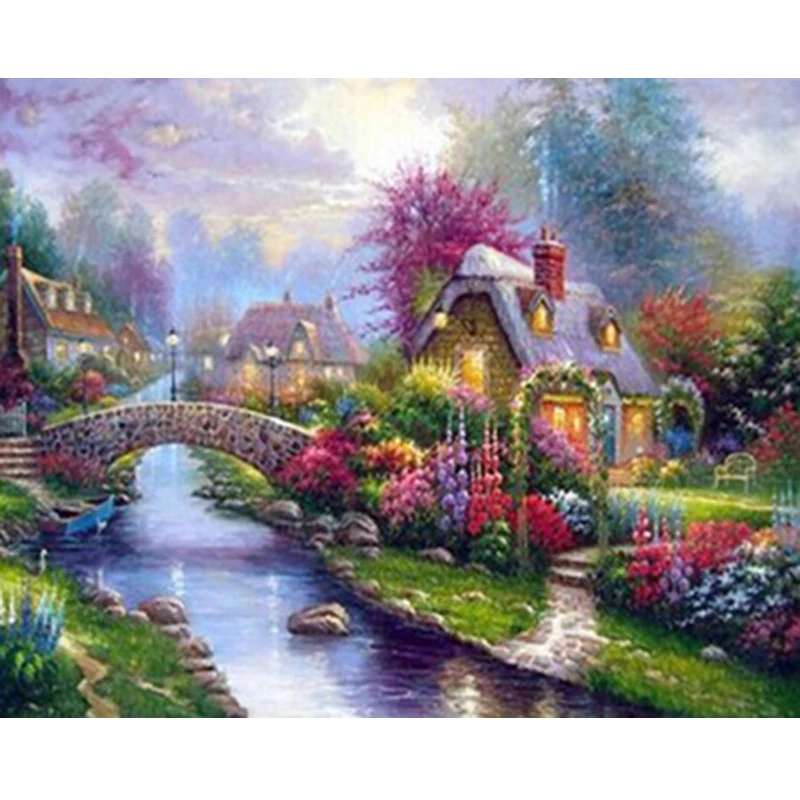 scenery river village Diamond Embroidery mosaic 5d Diy Patterns Painting round Rhinestone 3D Mazayka natural for bedroom | Дом и сад