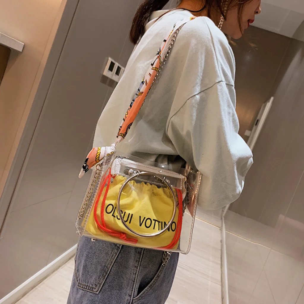 Женская прозрачная Желейная сумка на плечо с надписью, женские сумки для отдыха, женские прозрачные сумки-мессенджеры из ПВХ ярких цветов