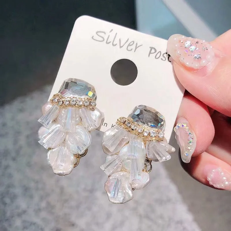 Корейские Кристальные трендовые Роскошные пресноводные серьги-гвоздики из натурального жемчуга элегантные женские свадебные Подарочные ювелирные изделия orecchini