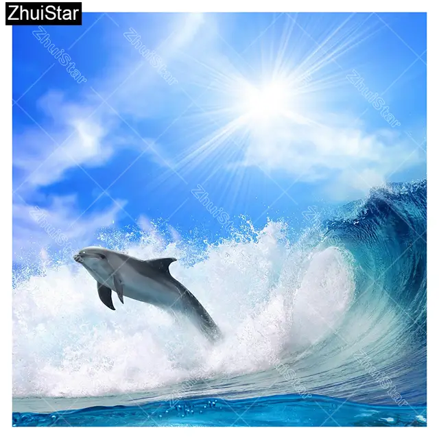 Full Square 5d Diy Diamond Painting Tsunami Fish Embroidery