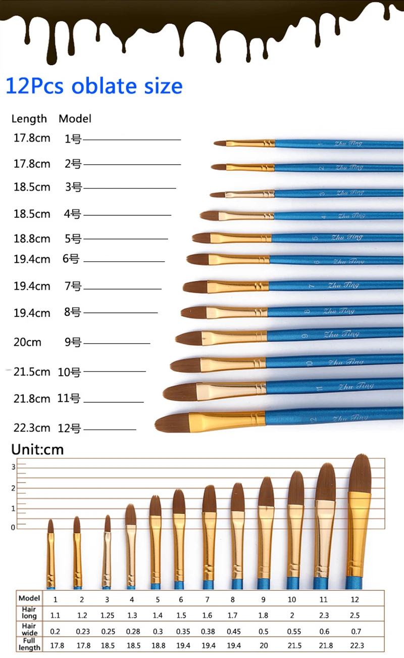 12/24 шт. различных Размеры нейлоновые волосы деревянной кисть для краски комплект для художественной школы акварель акрил Краски ing поставки