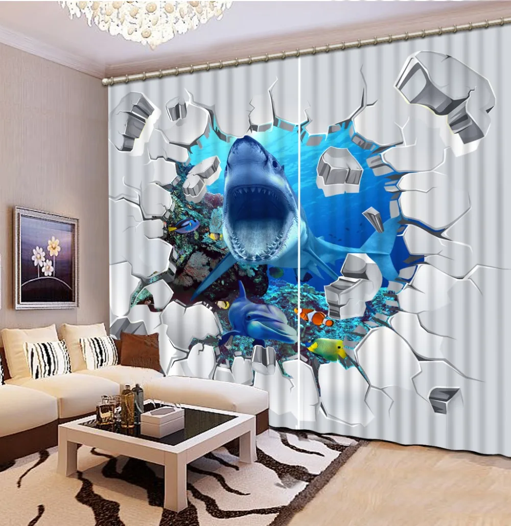 

Curtains for living room ocean dolphin Bedding room 3D Curtains Home Decoration Living Room Natural Art
