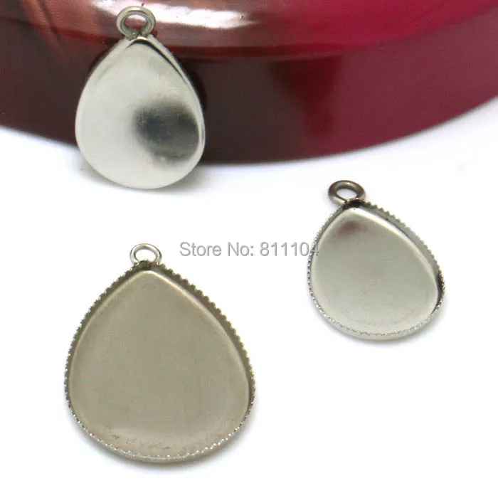 

Blank Stainless Steel Teardrop Bezel with a Loop Pendant Bases Drop Glass Cabochon Settings Pendant Connectors DIY Findings