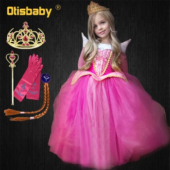 

Halloween Children Sleeping Beauty Costume Fancy Girls Aurora Princess Dress Baby Tulle Long Sleeve Cinderella Fluffy Dresses