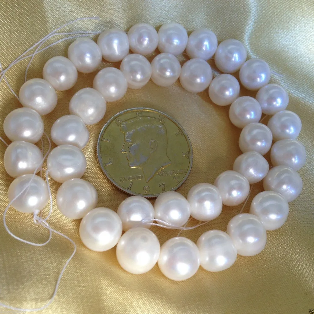 

Hot sell Noble- FREE SHIPPING>>>@@ N367 AAA- 11-12mm White Off-Round Natural Freshwater Pearls Loose Beads 15''