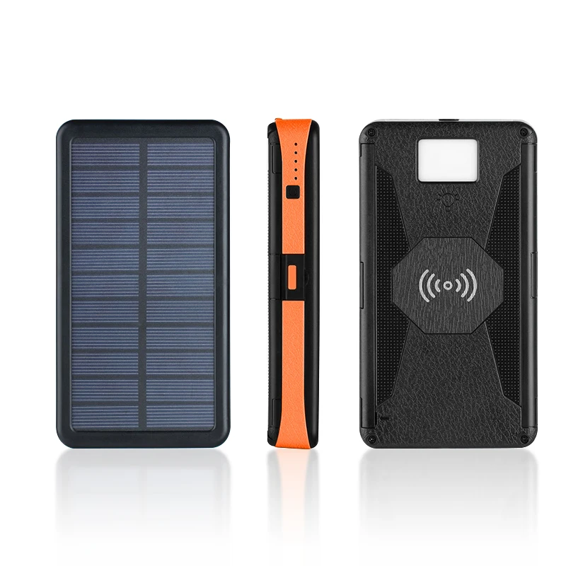 Outdoor Solar Power Bank 20000mAh Folding Waterproof Qi Wireless Solar Charger External Battery Pack with LED Light for Phones