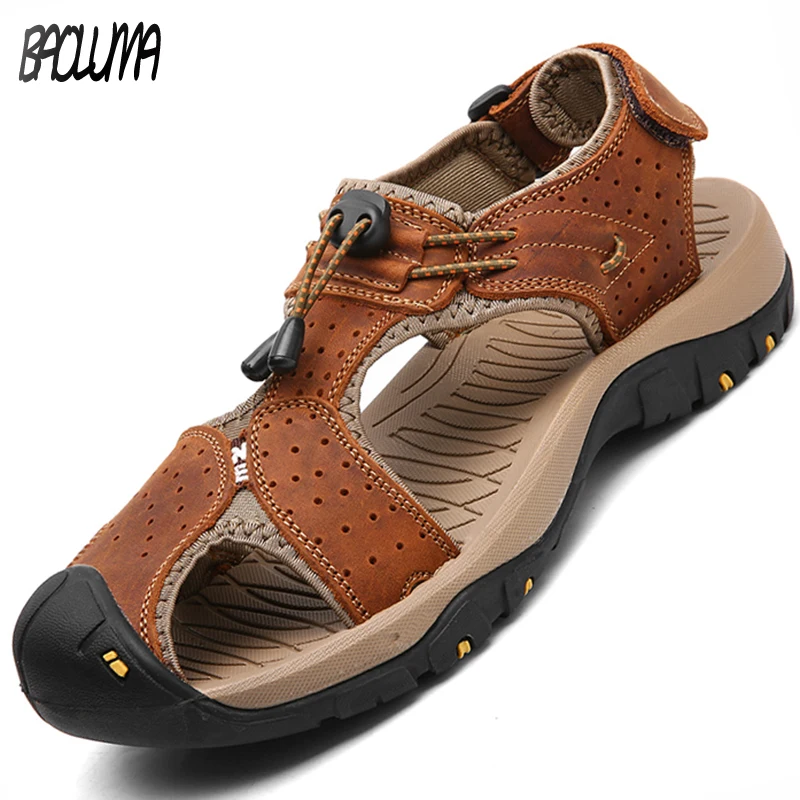 

Hot Sale New Fashion Summer Genuine Leather Sandals Beach Outdoor Men Shoes High Quality Leather Sandals Big Size Men's Sandals