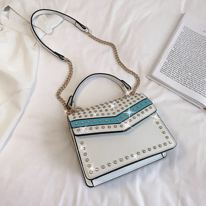 Элегантная женская сумка-тоут, модная новинка, высокое качество, из искусственной кожи, женская дизайнерская сумка, бриллиантовая цепочка, сумки через плечо - Цвет: Белый