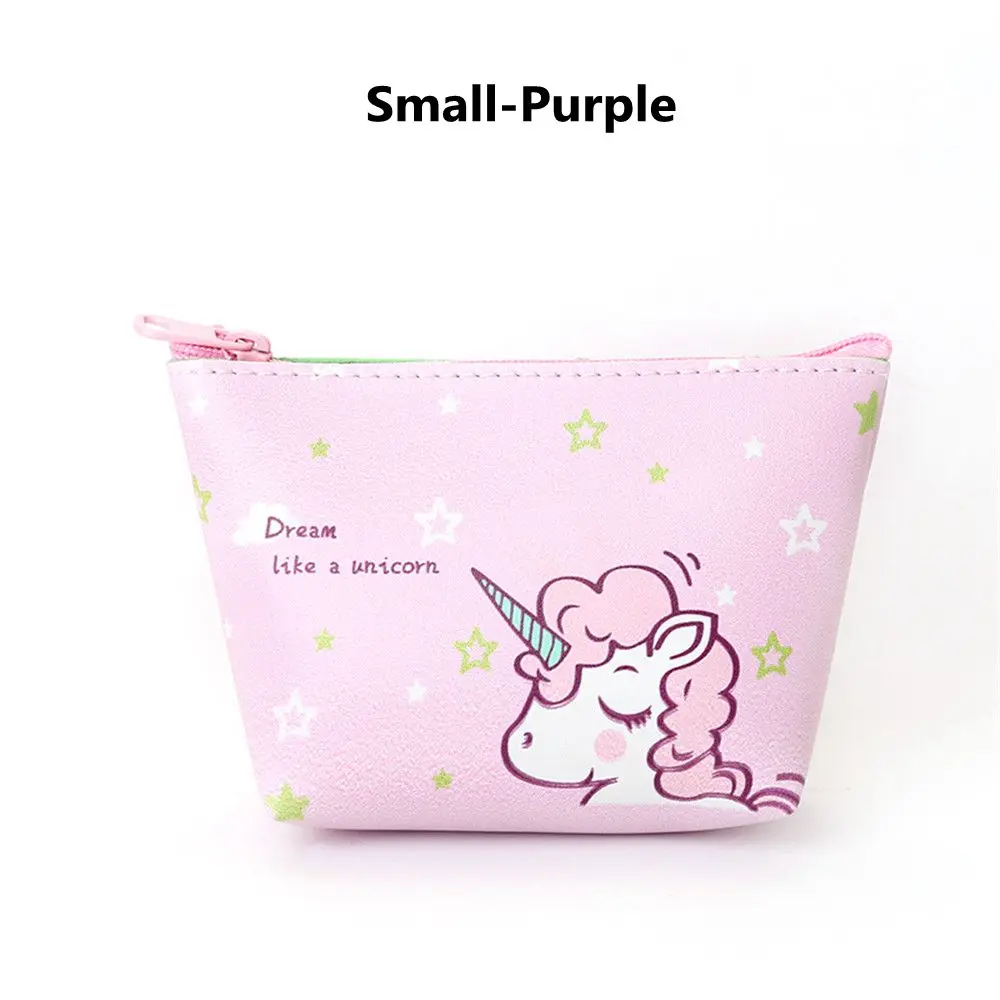 1 шт. дизайнерская сумка для макияжа для женщин, девочек, единорог, мультяшный узор, фламинго, кошельки для монет, цветная детская маленькая сумка, нулевой кошелек для путешествий - Color: small purple