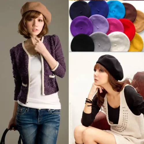 

New Fashion Women Girls Cotton Wool Berets Cap Hats Winter Warm Wool French Beret Hat Autumn Hat Caps Beret Outwear