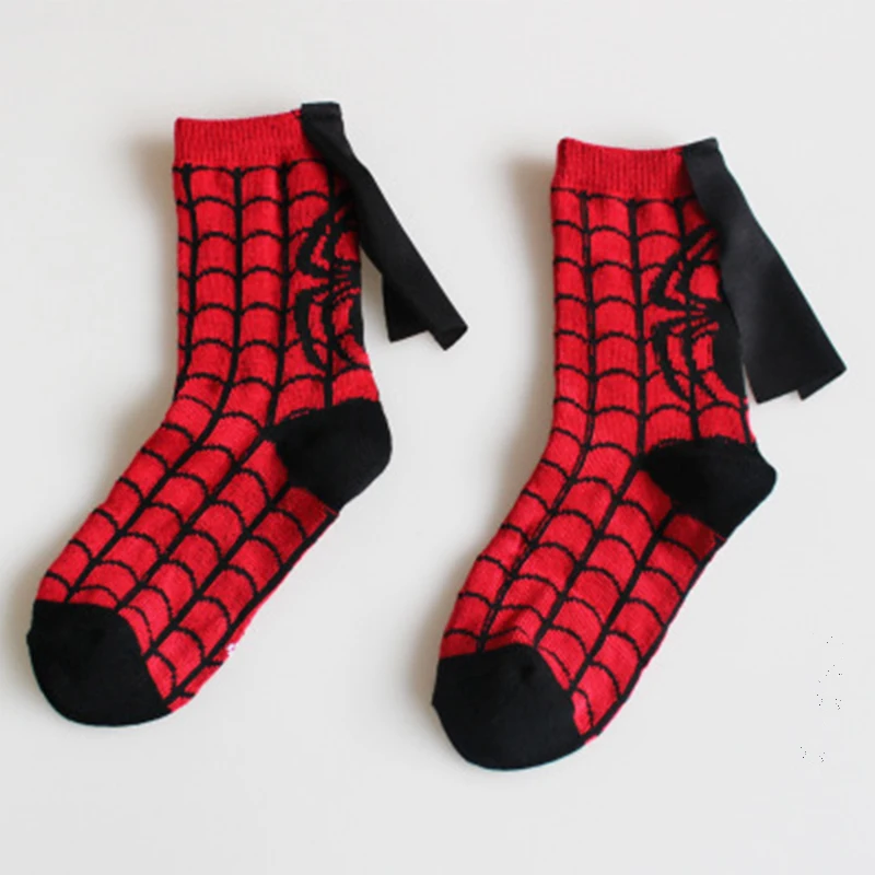 Хлопковые носки для девочек от 4 до 8 лет супер плащ супергероя, спортивные носки с героями мультфильмов детские спортивные носки для мальчиков длинные Носки с рисунком Человека-паука для костюмированной вечеринки