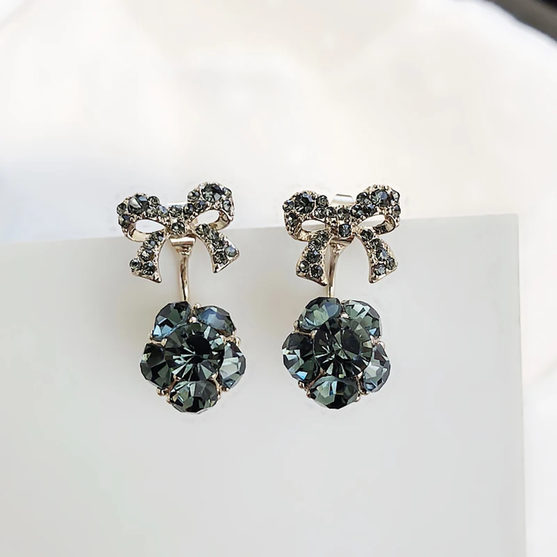 

JZTOP Cute Bowknot Crystal Earrings Luxury Rhinestone After Hanging Stud Earrings Women Wedding Banquet Jewelry Oorbellen