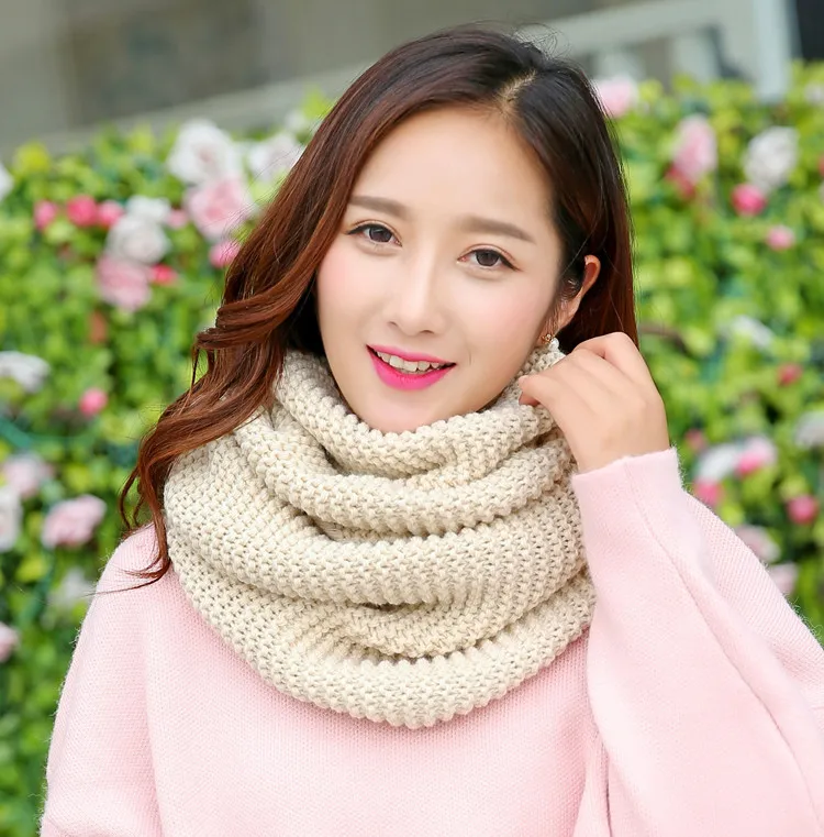 Осенний зимний хлопчатобумажный шарф теплые кольца шарфы для женщин вязаный шейный шарф модный женский однотонный шарф шали - Цвет: Beige