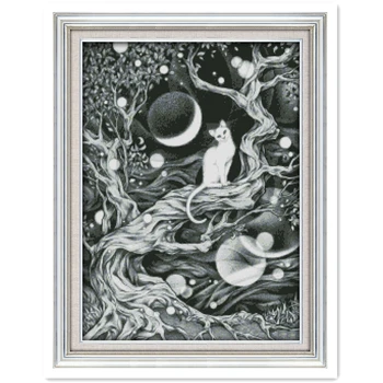 

Moonlit White Cat 11CT Printed On Canvas kits-for-embroidery Chinese Counted Cross Stitch Patterns Kit Painting Needlework