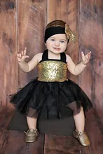 Noir et Or Paillettes Étincelle Tutu Ensemble, Étincelle Bébé Halter Robe, tenue D’anniversaire, d’anniversaire fille robe, sequin robe de bébé, tutu robe