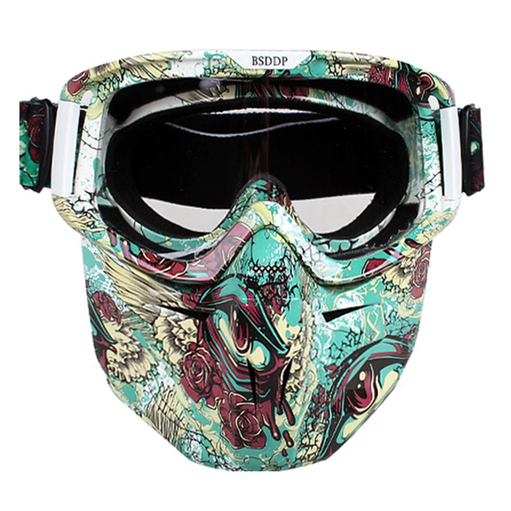Мотоциклетный шлем очки мотокросса Мото очки ретро съемный модульный маска рот фильтр мотоциклетная маска для лица - Цвет: D114 Clear